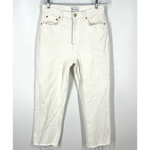 Zara Button Fly Jeans Straight Leg Jeans White Women's Size 10 - Picture 5 of 5